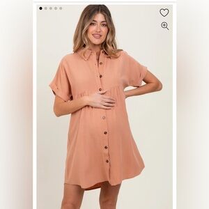 Pinkblush Peach Button-Front Maternity Shirt Dress